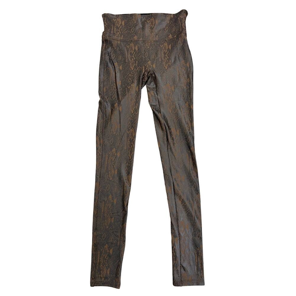 Spanx Snakeskin Faux Leather Leggings Brown Small Animal Print Pull On Stretch
